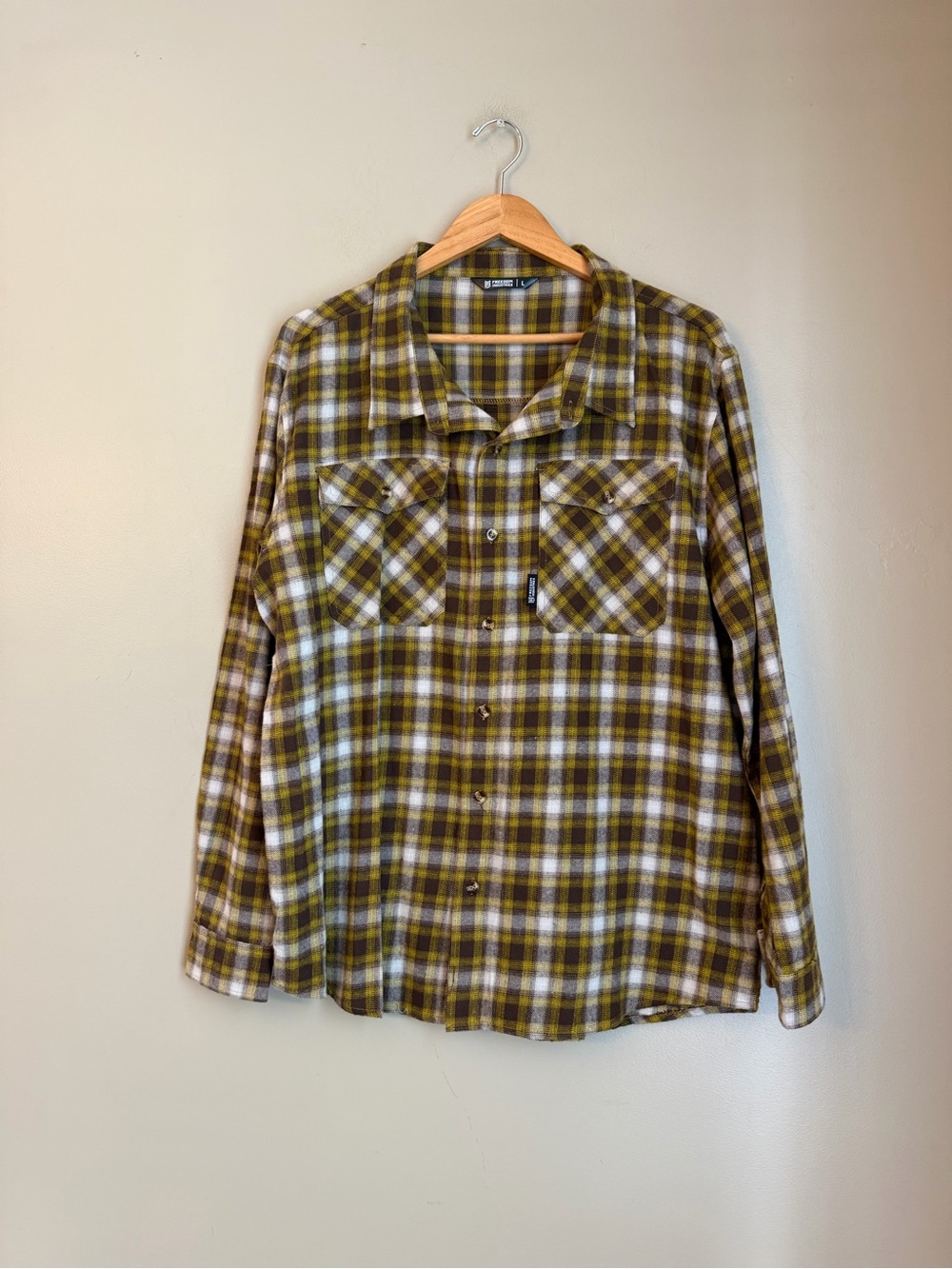 Freedom Industries L long sleeve Flannel Brown Yellow Fall 100% Cotton